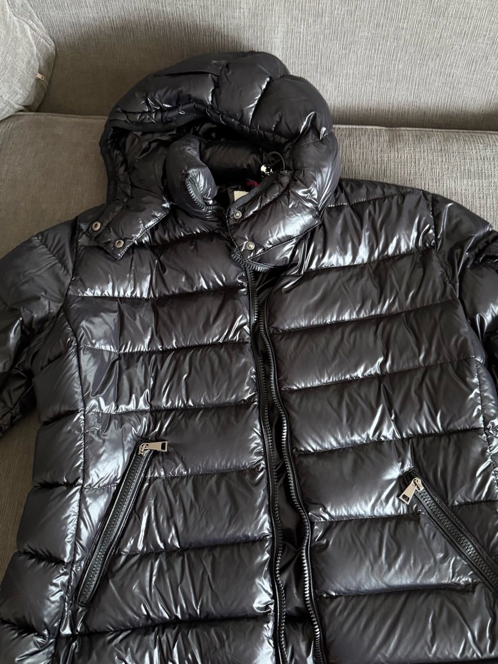 Moncler Men's Black Glossy Puffer Jacket with Hood